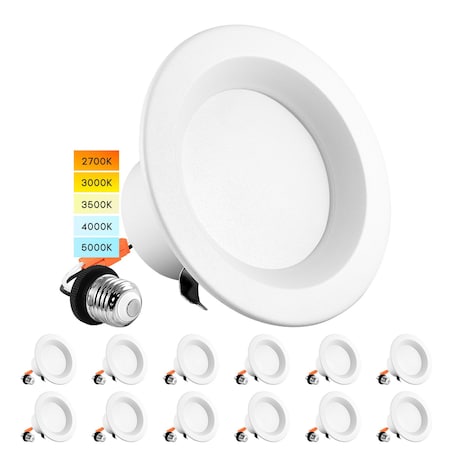 Luxrite 4" LED Recessed Can Lights 5 CCT Selectable 2700K-5000K 10W (60W Equivalent) 750LM Dimmable 12-Pack LR23791-12PK